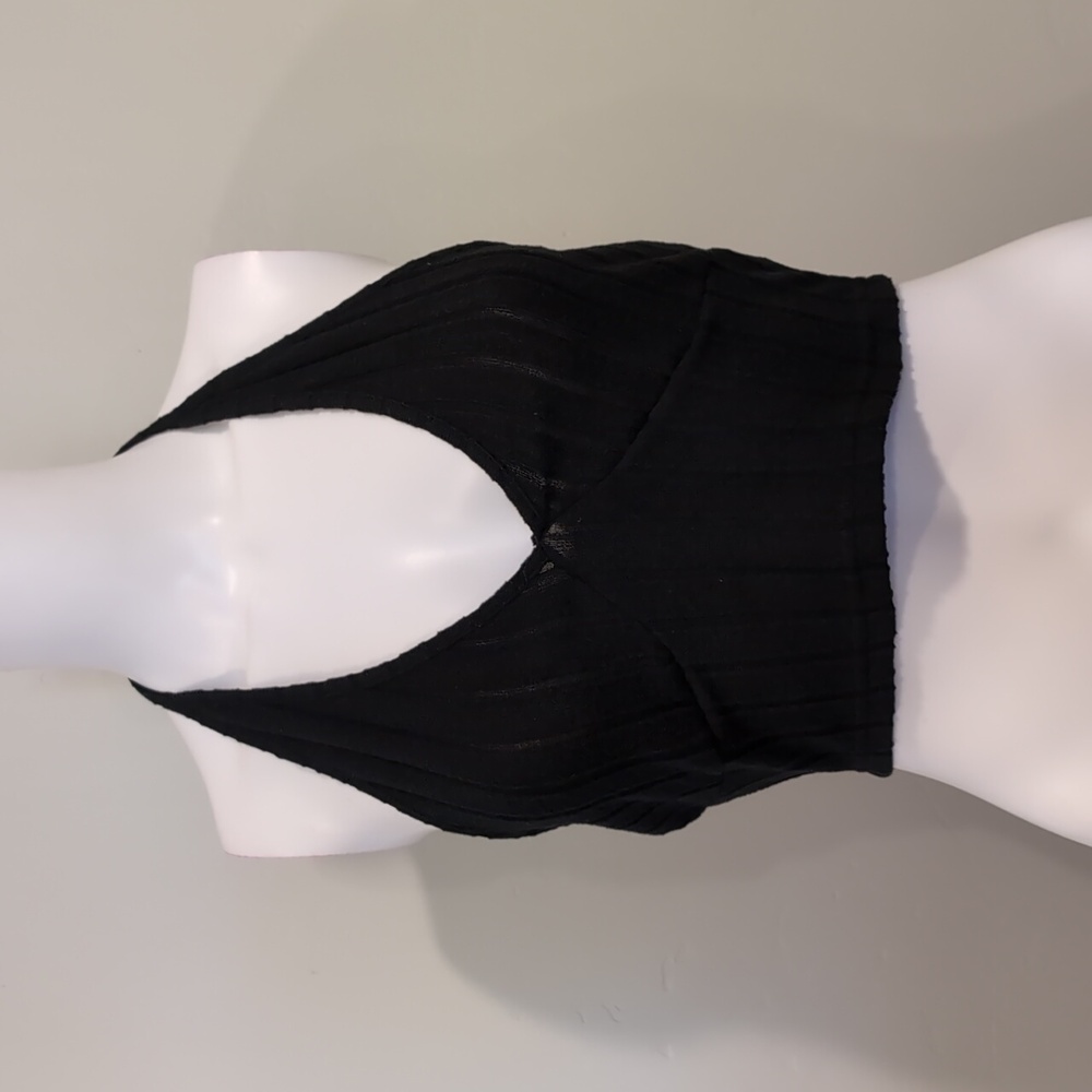 SHEIN Black Soft Plunge V Neck Open Back Halter Crop Top Size Medium